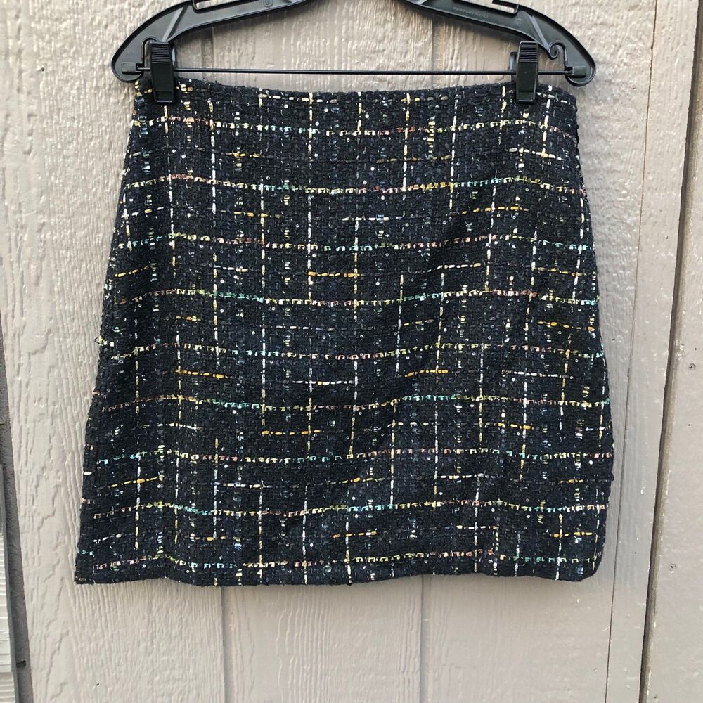 New loft Womens size 6 Black Tweed Mini Skirt with Colorful Thread Accents